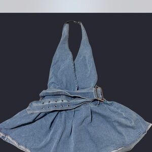 Denim Halter Dress with Belt